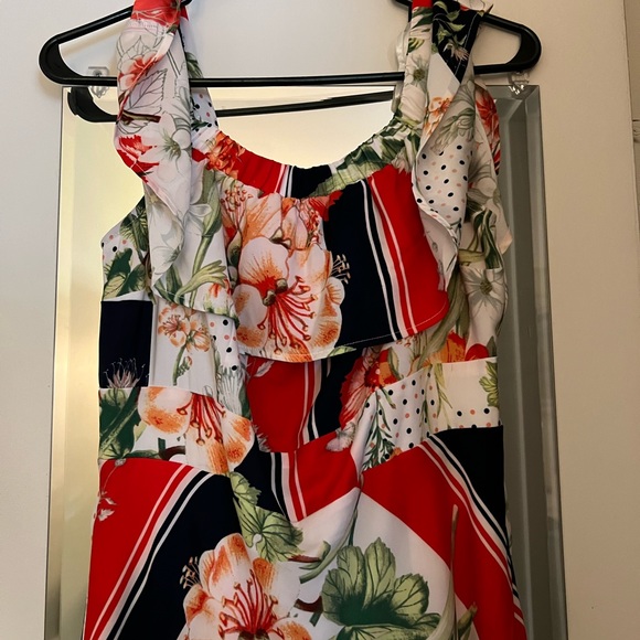 NWOT New York & Company, off the shoulder mixed print maxi dress - Picture 2 of 9